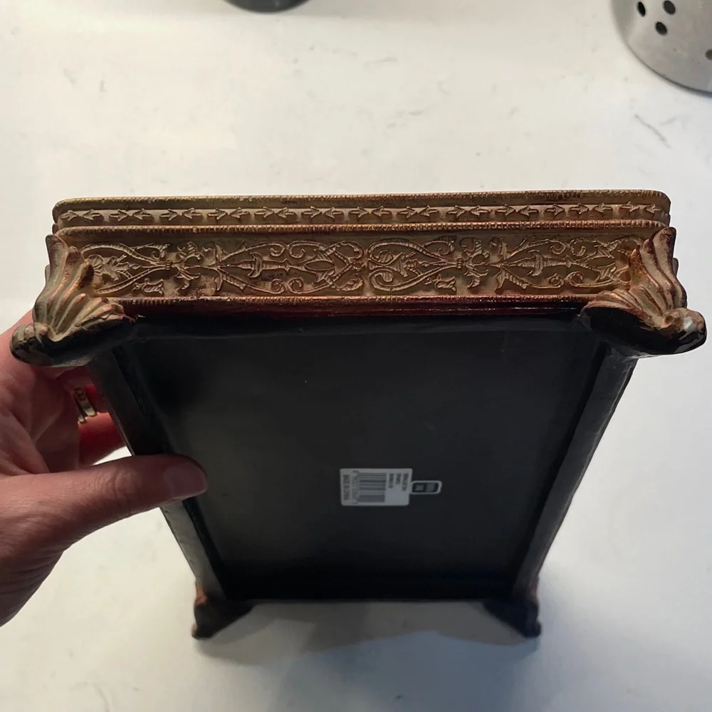 Brown, red and gold rectangular trinket dish